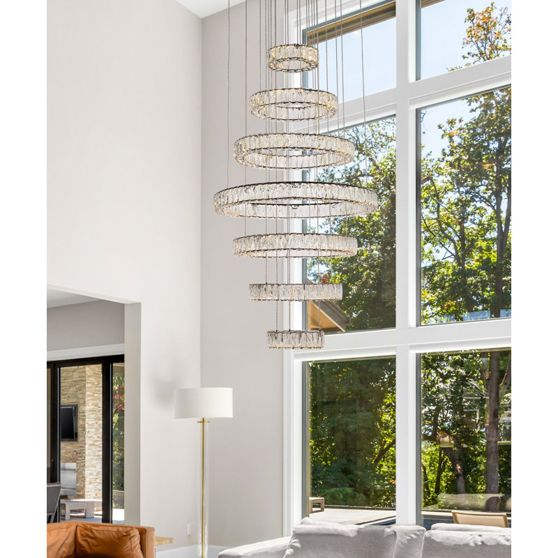 Steveson 7 - Light Dimmable LED Tiered Chandelier, Black, 38" H x 34" W x 34" D