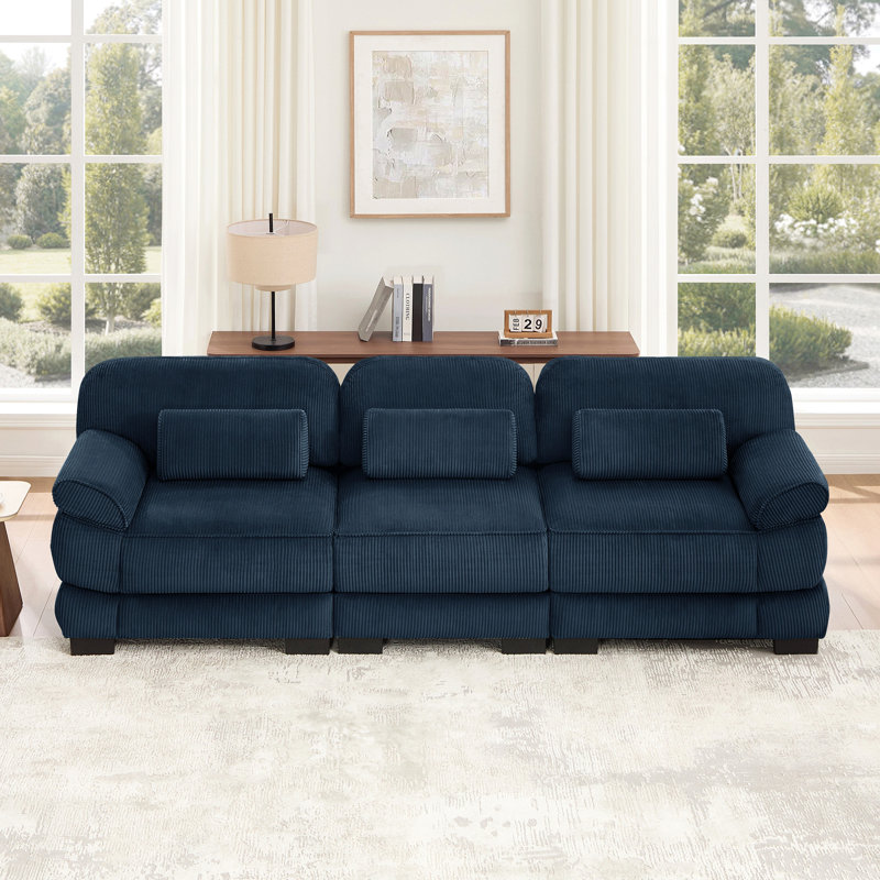 Canapé 3 places Cloud Couch, Velours côtelé bleu