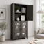 Buffet durable en panneau de fibres à densité moyenne brun foncé avec 4 portes en miroir et tablettes réglables pour un rangement polyvalent
