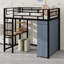 Structure de lit mezzanine en métal avec prise de courant intégrée, barrière de sécurité, éclairage à DEL et garde-robe intégrée-601330371