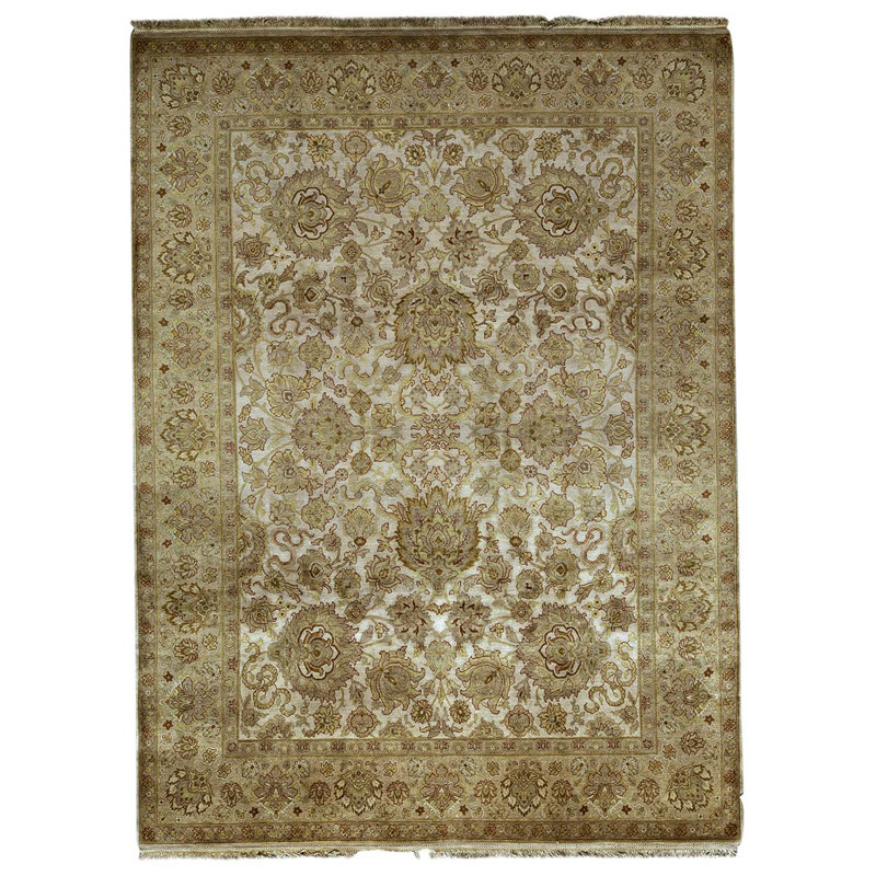 Tapis ivoire / brun noué à la main de conception unique 9 pi x 12 pi 2 po