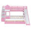 Lit superposé de style rose Twintwin, 2 tiroirs, 3 tablettes, glissoire, bois de pin massif et grande capacité de poids, idéal pour la rénovation de la chambre à coucher-130481031-130481034