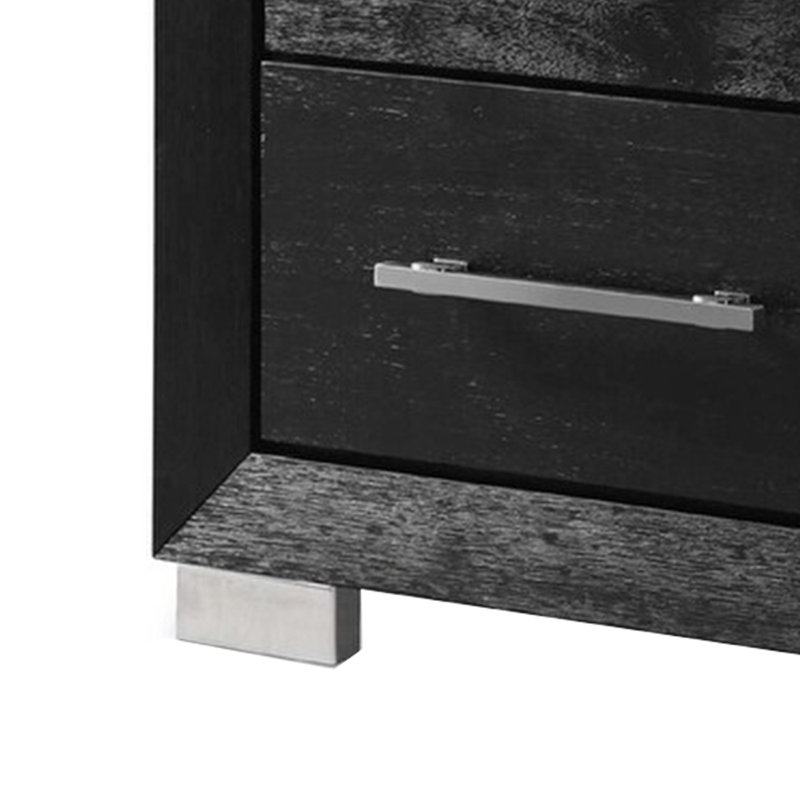 Table de chevet Ashen W USB, 2 tiroirs, métal chromé noir, 26 po