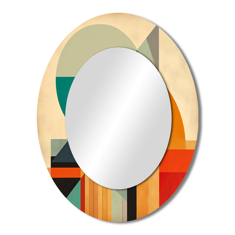 Full Moon Symphony Midcentury Abstract III - Abstract Oval Decorative Mirror On Metal, 43" x 33"