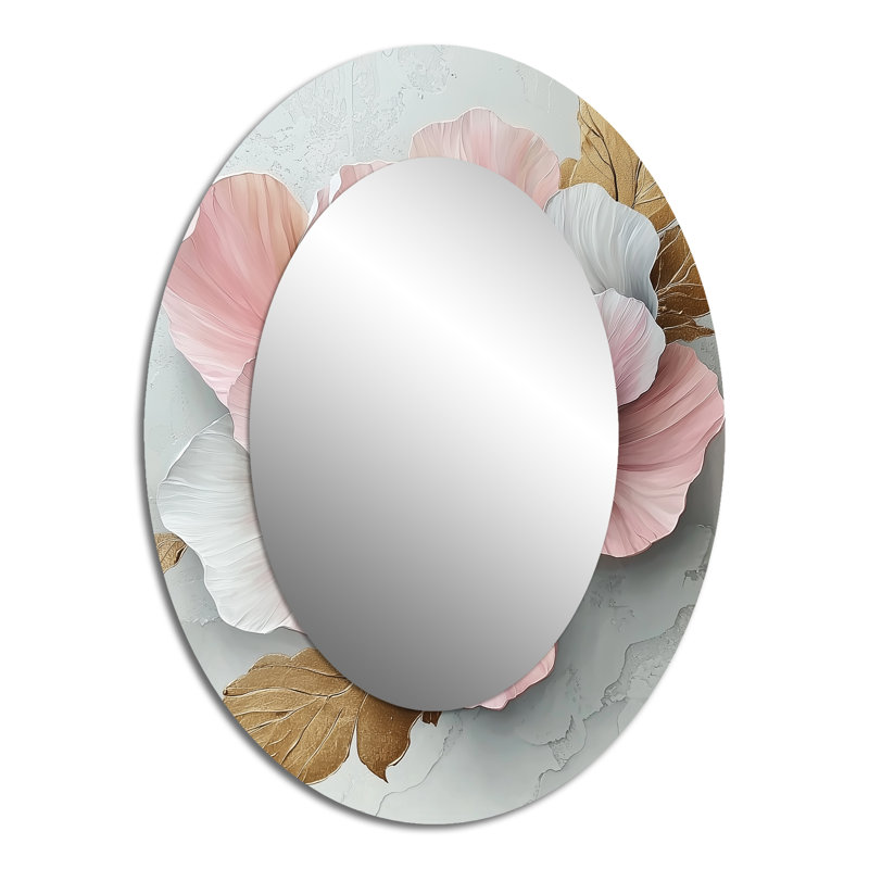 Blanc et rose pivoines élégantes II - grand miroir mural ovale sur métal, 40 po x 30 po