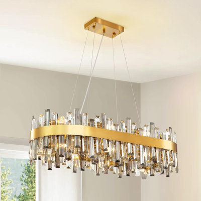 Lustre en cristal moderne Siljoy pour la salle à manger, grand plafonnier en cristal K9 à 2 niveaux avec 20 lumières, lustre doré de luxe réglable pour le salon et îlot de cuisine