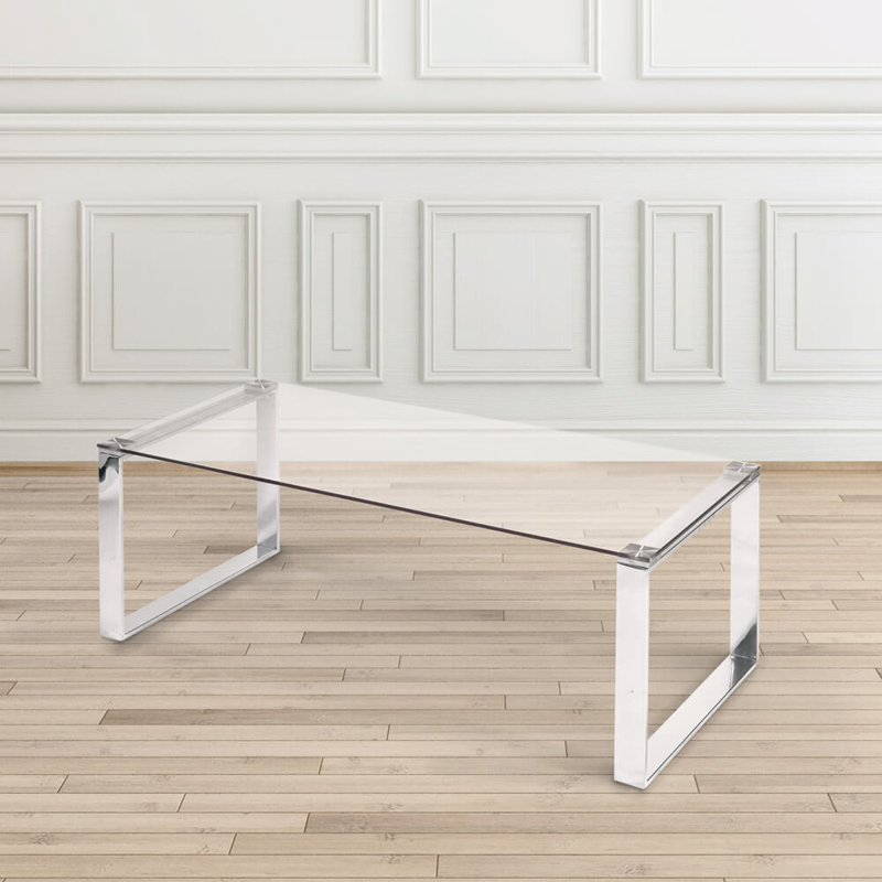 Mihran Glass Top Single Coffee Table, 16" H x 42" W x 24" D, Black