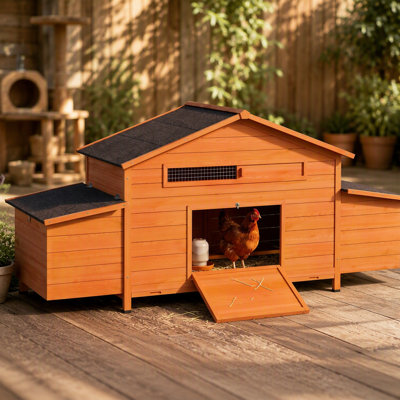 Grand poulailler en bois 70 with avec 2 nichoirs, toit imperméable, serrure sécurisée, poulailler ventilé avec perchoir et 2 portes en libre parcours