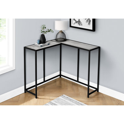 Living Room Accent Table With Narrow Grey Top - Modern Design Black Metal Legs Console For Entryway Contemporary