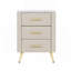 Table de chevet rembourrée en bois avec 3 tiroirs et pieds et poignées en métal, table de chevet avec plan de travail autocollant marbré - beige-1808002226