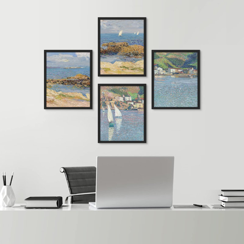 Ensemble de 4 reproductions murales encadrées sur papier, 4 pièces, Noir, H 14 po x l 11 po x P 1 po