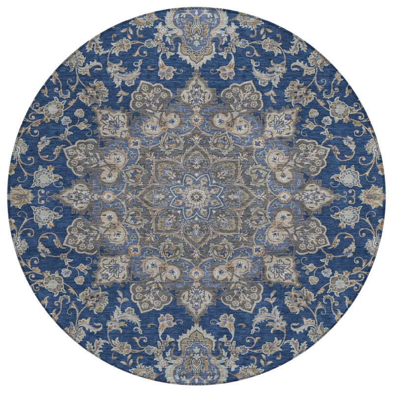 Machine Washable Indoor/Outdoor Chantille ACN2853 Global Rug, Navy, 8' Round