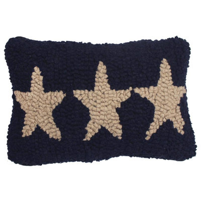 Three Star Hooked Pillow 8X12 Navy