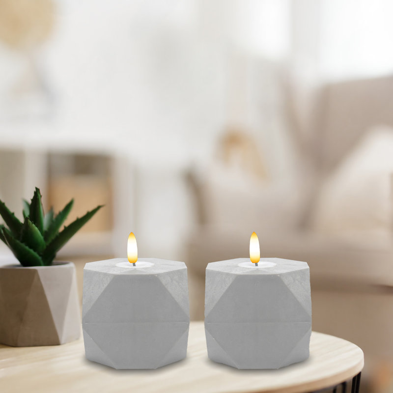 Bougies géométriques à piles avec flamme de mèche 3D - 2 unités