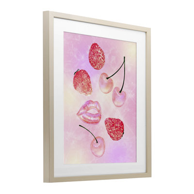 «Pink Fruits and Kisses», reproduction sous verre encadrée, design par Ziwei Li