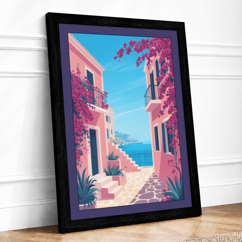 Mediterranean Escape Coastal - Framed Print, A2 - 59.4 x 42.0 cm, Black