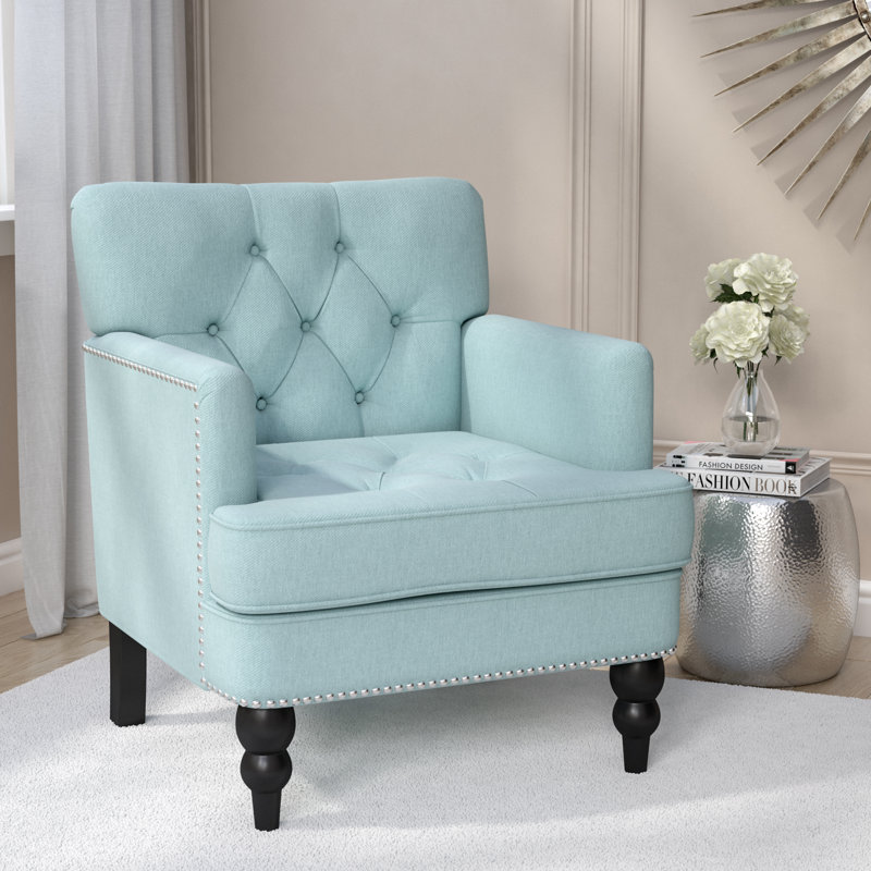 Cozine Upholstered Armchair, Light Blue 100% Polyester, Black, 35" H X 28'' W X 31.75'' D