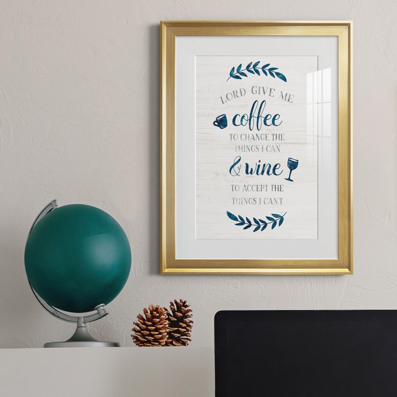 «Coffee and Wine» - Art textuel avec cadre photo, H 22,5 po x l 30,5 po x P 1,5 po, Or