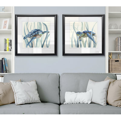 " Turtle In Seagrass I " 2 - Pieces Painting Print