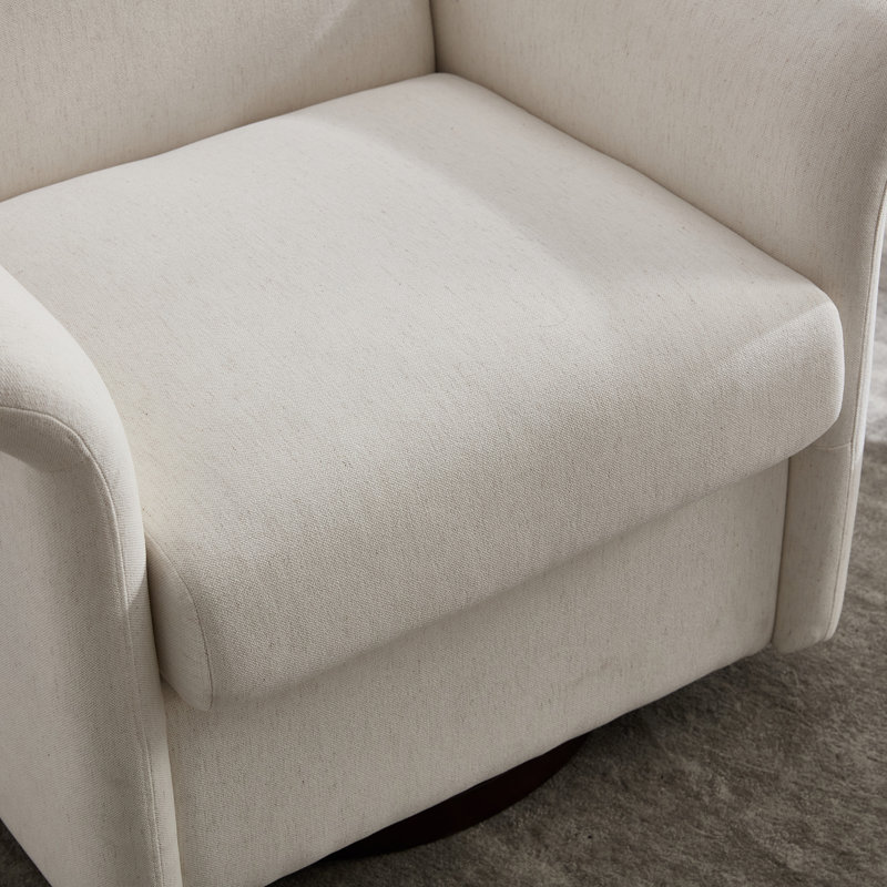 Fauteuil pivotant d'appoint avec base en bois, Cream