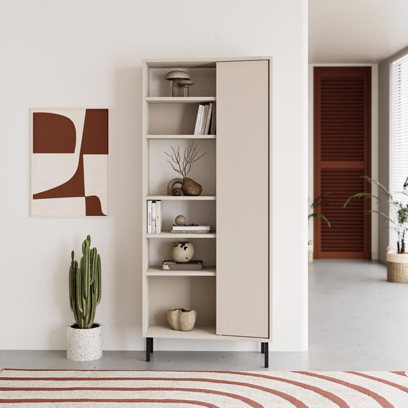 Tahereh Curved 5 Tier Tall Bookcase With 1 Door – 175.5 Cm, Brown