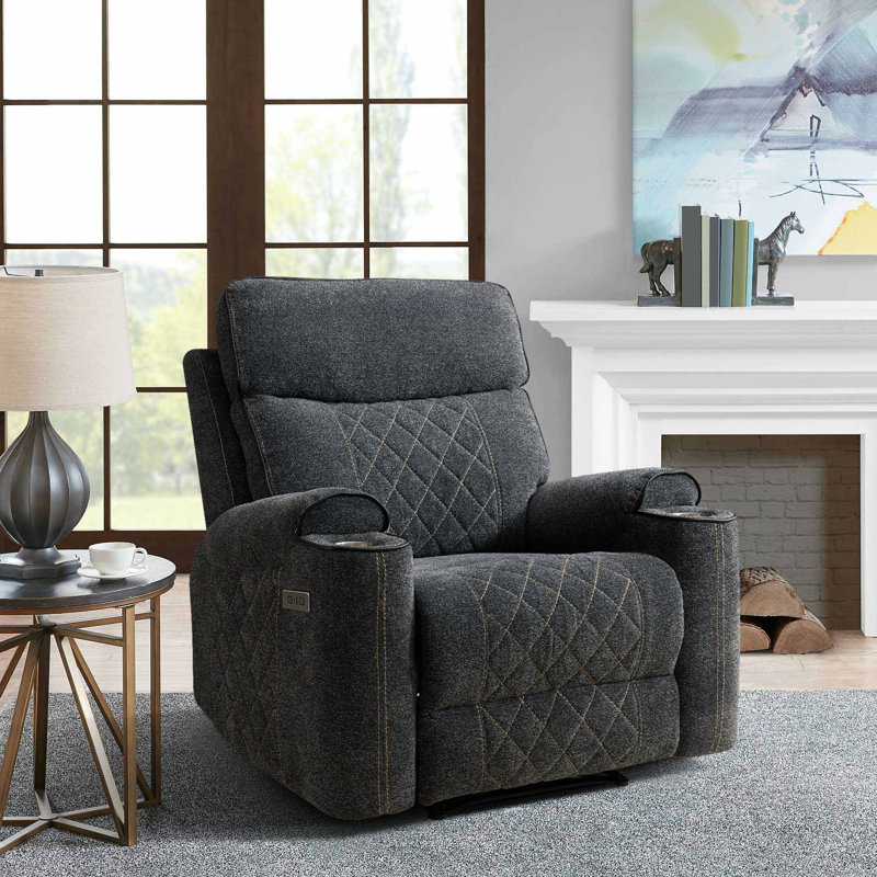 38.8" W Chenille Power Recliner, Dark Gray Chenille