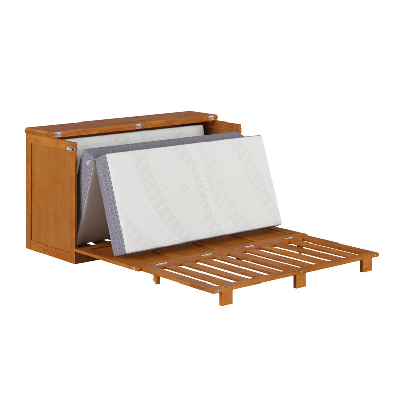 Coffre-lit escamotable en bois avec matelas de 6 po Westfield, Lit double, Caramel clair