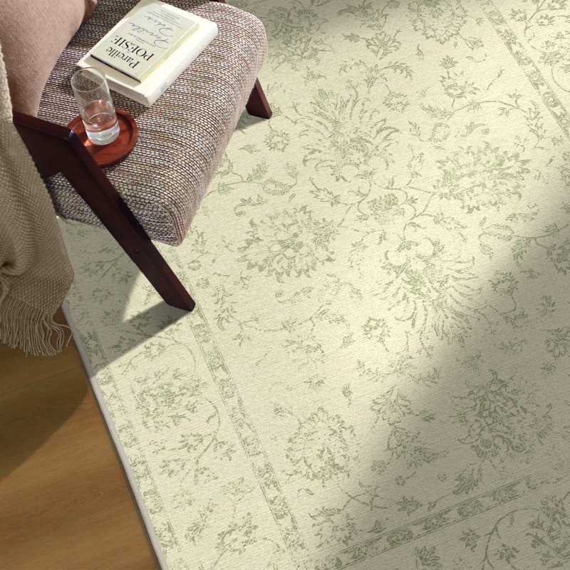 Tapis oriental décoratif à motif floral lavable à la machine Botanical Modern, Rectangle 5 pi x 7 pi