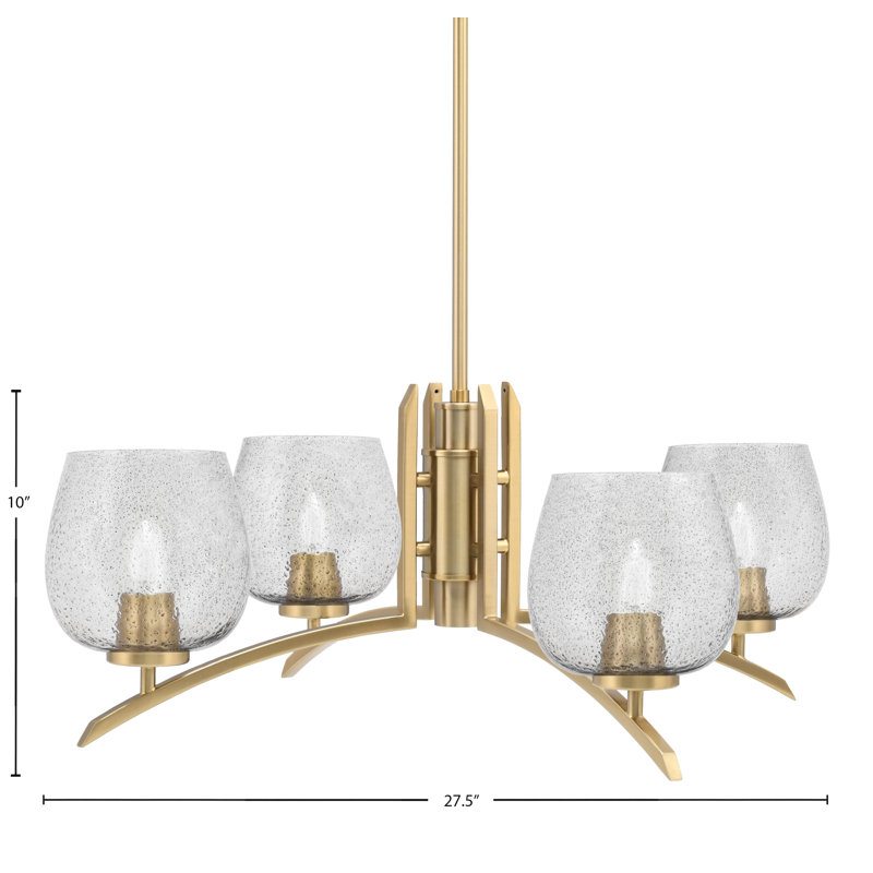 Lustre lumineux avec verre à bulles fumé 6 po, H 58,25 po x l 27,5 po x P 27,5 po, Laiton New Age, 4