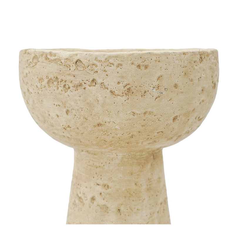 Ensemble de 2 porte-bougies en ciment beige, socle sur pied 4,7 po x 4,7 po x 7,9 po avec texture pierre naturelle