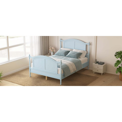 Traditional Wooden Platform Bed Frame, Farmhouse Style Wood Bed with Arched Headboard and Footboard, Cottage Panel Bed Frame with Spindle Posts & Slat Support, No Box Spring Needed