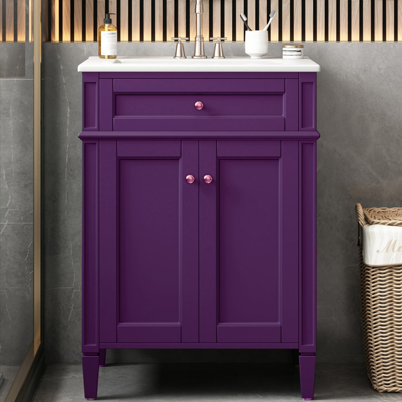 Meuble-lavabo 24 po avec lavabo en céramique, Mauve
