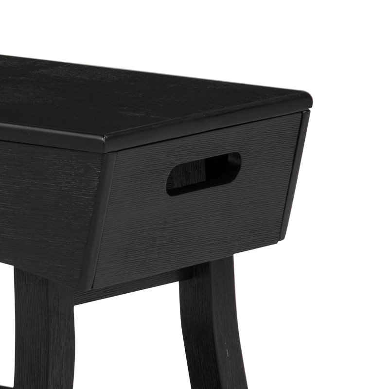 Solid Hardwood Bench With Storage Shelf And 4 Panels, Black