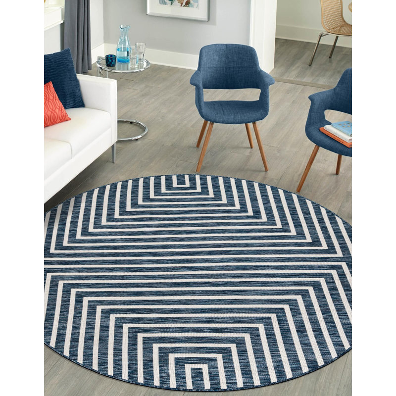Contemporary Odawa Area Rug Blue Color, Round 3'1"