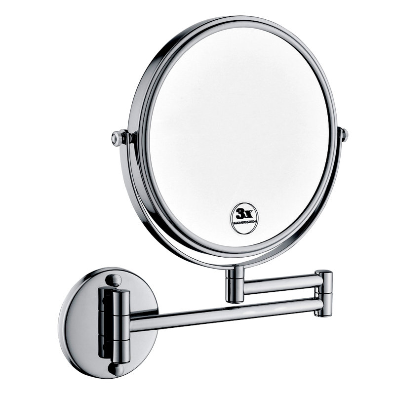 Miroir de maquillage mural grossissant à double face 8 pouces à DEL avec extension de 12 pouces 1 / 3X, Chrome chrome