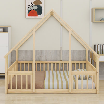 Creative House-Shaped Floor Bed with Safety Fence