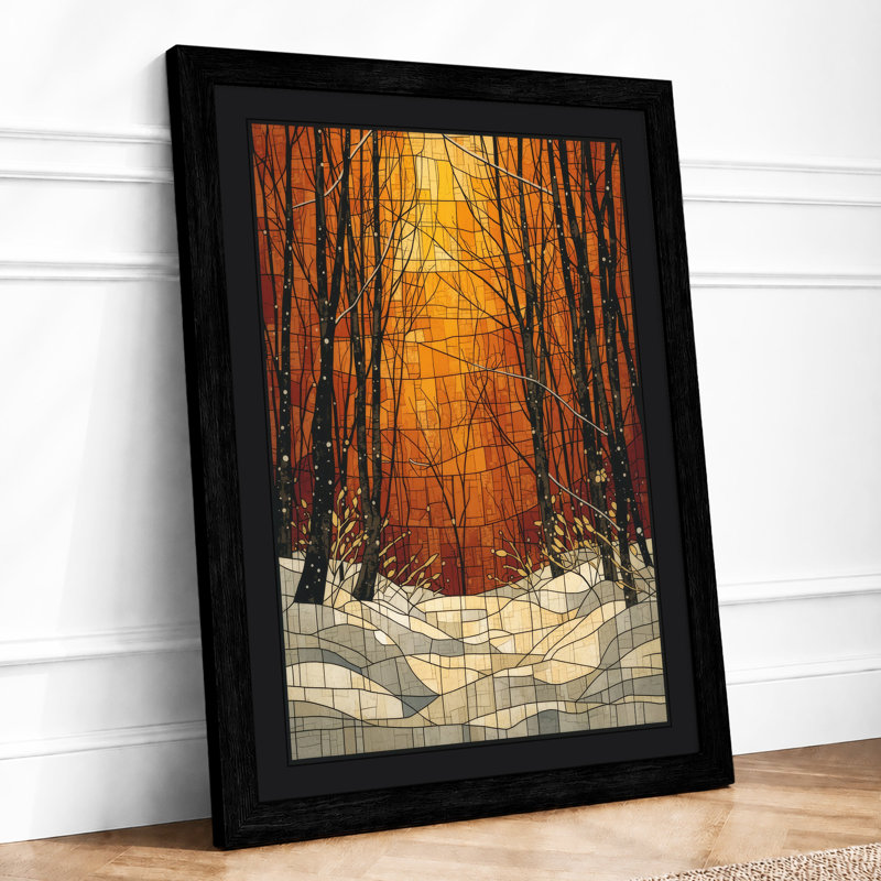 Stained Glass Forest Path Vintage - Print, A1 - 84.1 x 59.4 cm, Black