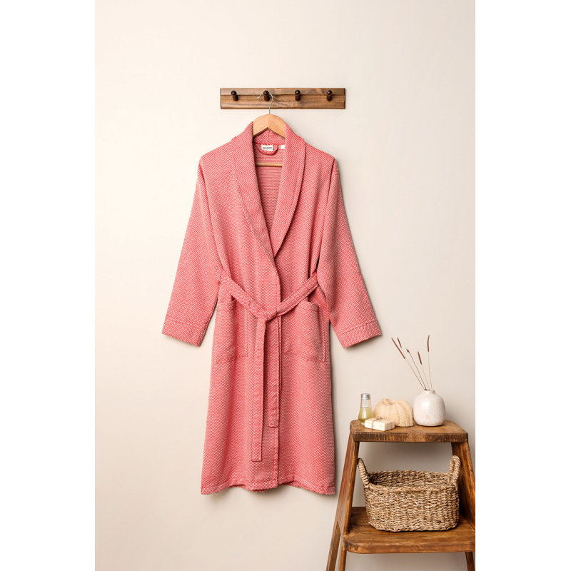 Peignoir 100% coton mi-mollet avec poches, Rouge, P / M