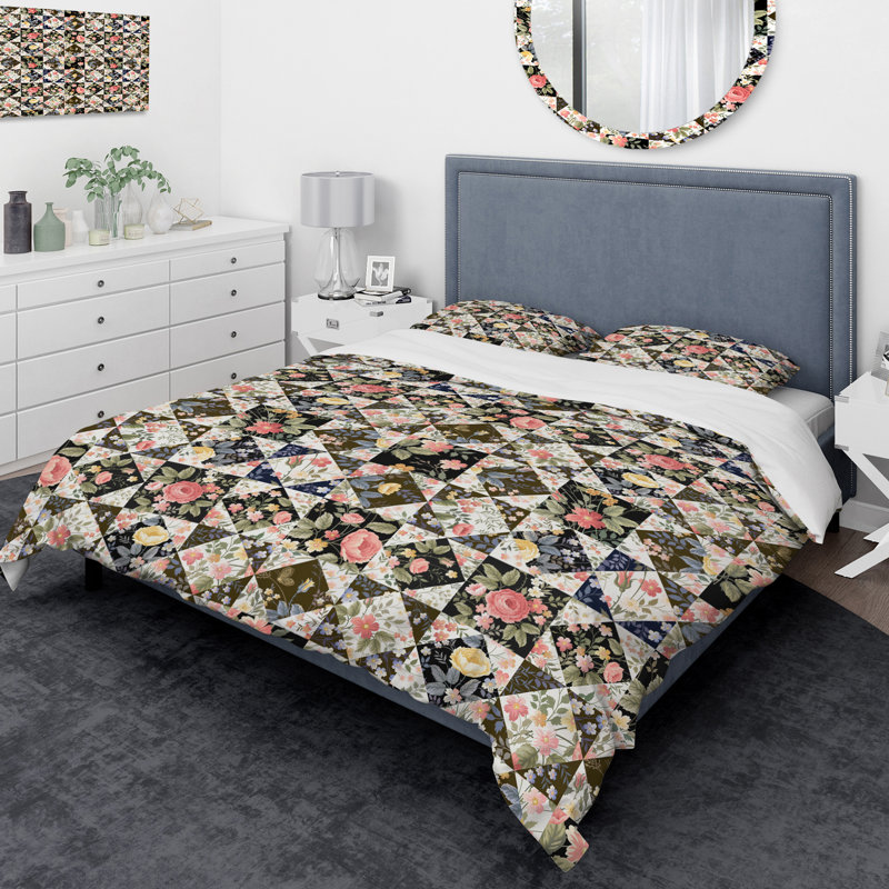 Ensemble de housse de couette designart roses, Housse de couette très grand + 2 taies décoratives