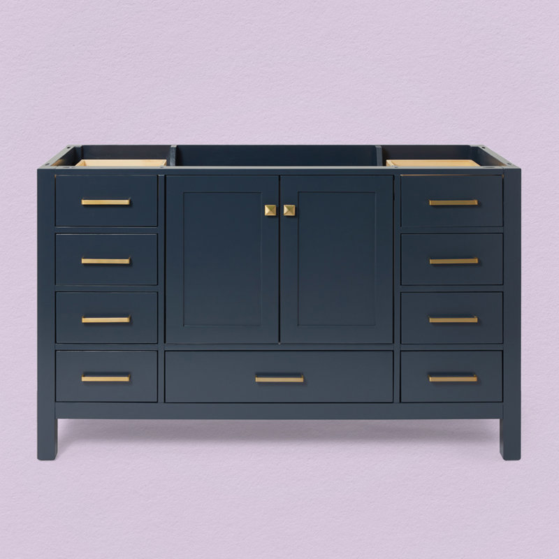 Cambridge 54'' W Single Bathroom Vanity Base, Satin Brass, Midnight Blue