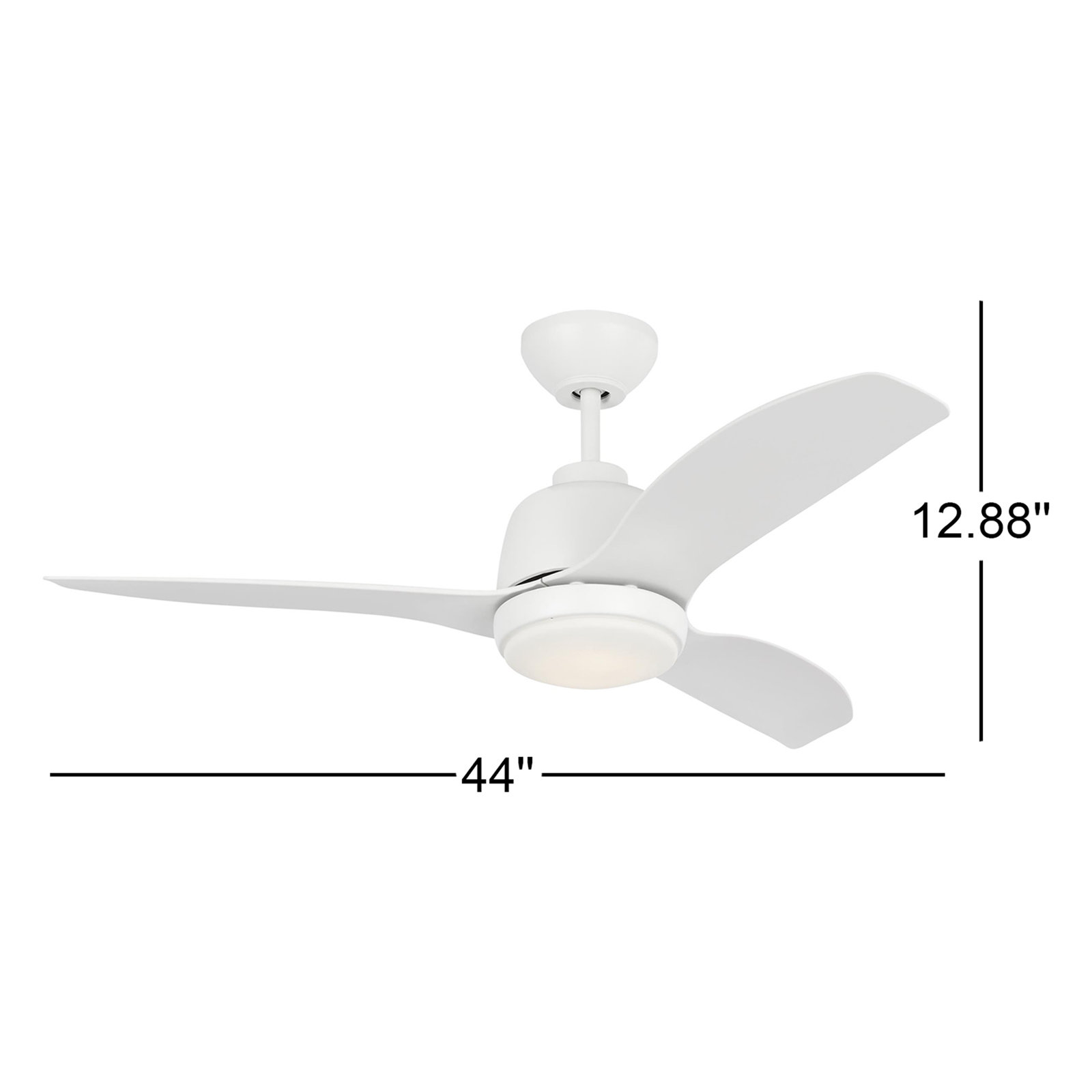 44'' Ceiling Fan with LED Light Kit, 12.18" H x 44" W x 44" D, White, White