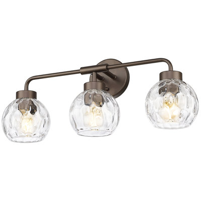 Éclairage pour salle de bain 3 lumières avec globe en verre ondulé, bronze huilé