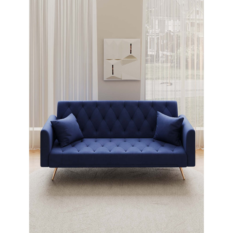 71" Convertible Double Folding Living Room Sofa Bed, Blue