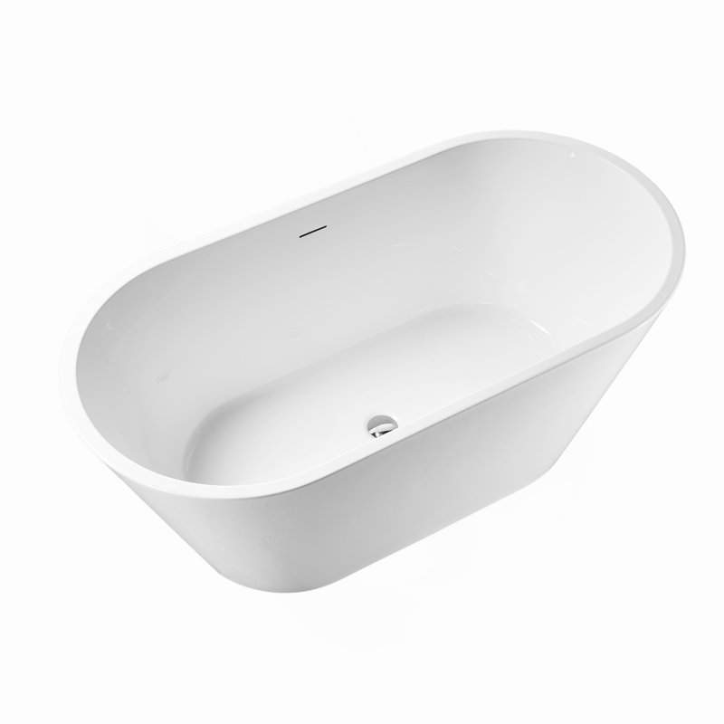 Baignoire autoportante de 60 po en acrylique, baignoire autoportante ovale avec drain chromé Toe-Tap et trop-plein à fente classique, certifié Cupc, blanc brillant