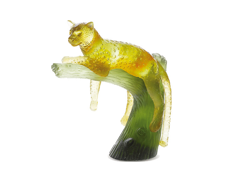Animal Universe Panther on Tree Figurine, Green/Amber