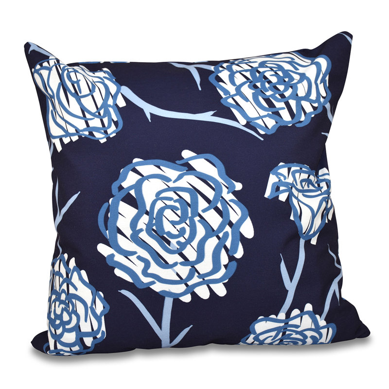 Housse et insert de coussin d'extérieur carré Botanical Blooms, 18 po x 18 po, Bleu marine