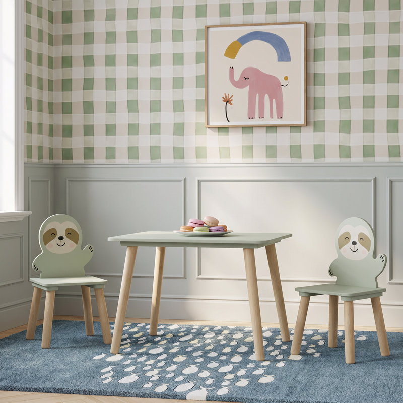 Ensemble de table et 2 chaises pour enfants, table et chaises avec dossier paresseux, table d'activités en bois pour dessiner, bricoler, lire et prendre le goûter, vert menthe, pour les enfants de 2 à 6 ans.