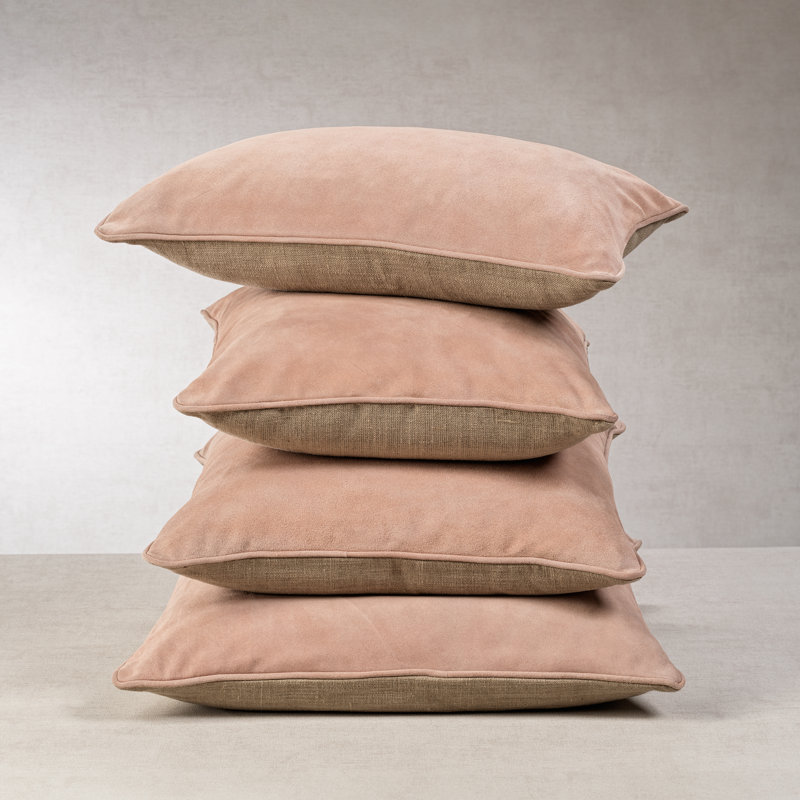 Blush Leather and Linen 16" Square Accent Pillow
