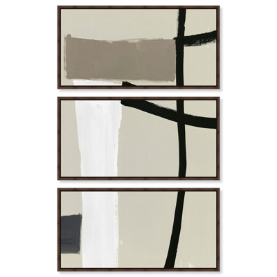Ensemble d'art bohème minimaliste « Géométrie linéaire II » sur toile encadrée par Art Remedy, cadre argenté, 40 x 20