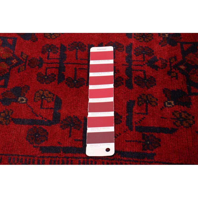 Tapis rouge en laine noué à la main de conception unique 4 pi 9 po x 6 pi 6 po nouvel âge Daisylynn